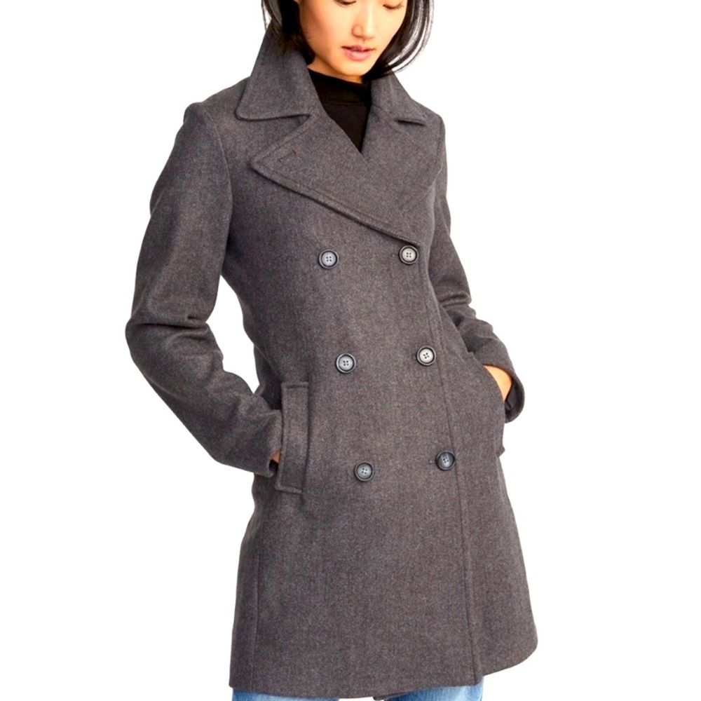 Old Navy Knee Length Pea Coat, Gray, Size M